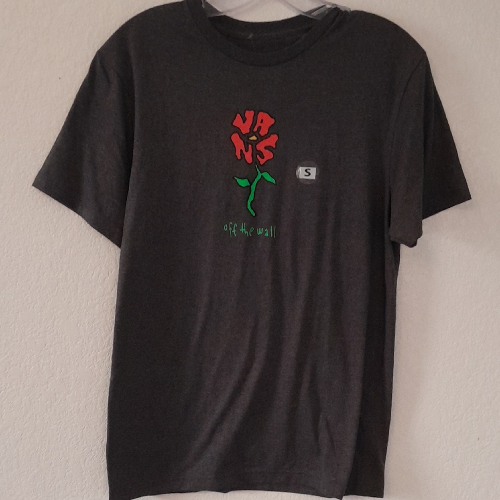 Vans Dark Gray Tee with Red and Green Rose Graphic